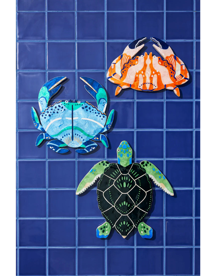 Jones & Co Beach Club Turtle wall art in green, vibrant decorative wall decor featuring a stylized turtle design.