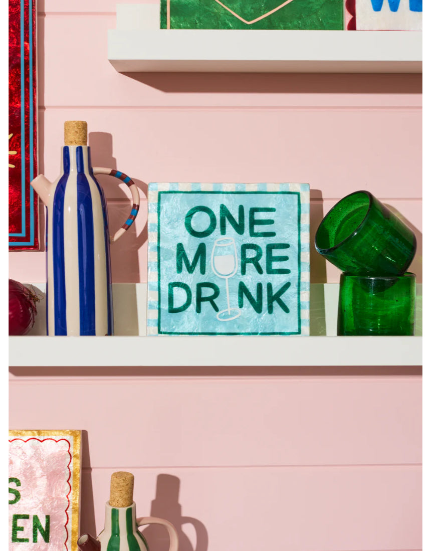 Jones & Co Fun House Drink Tile wall decor featuring vibrant, playful tile design suitable for kitchen or bar area decoration.