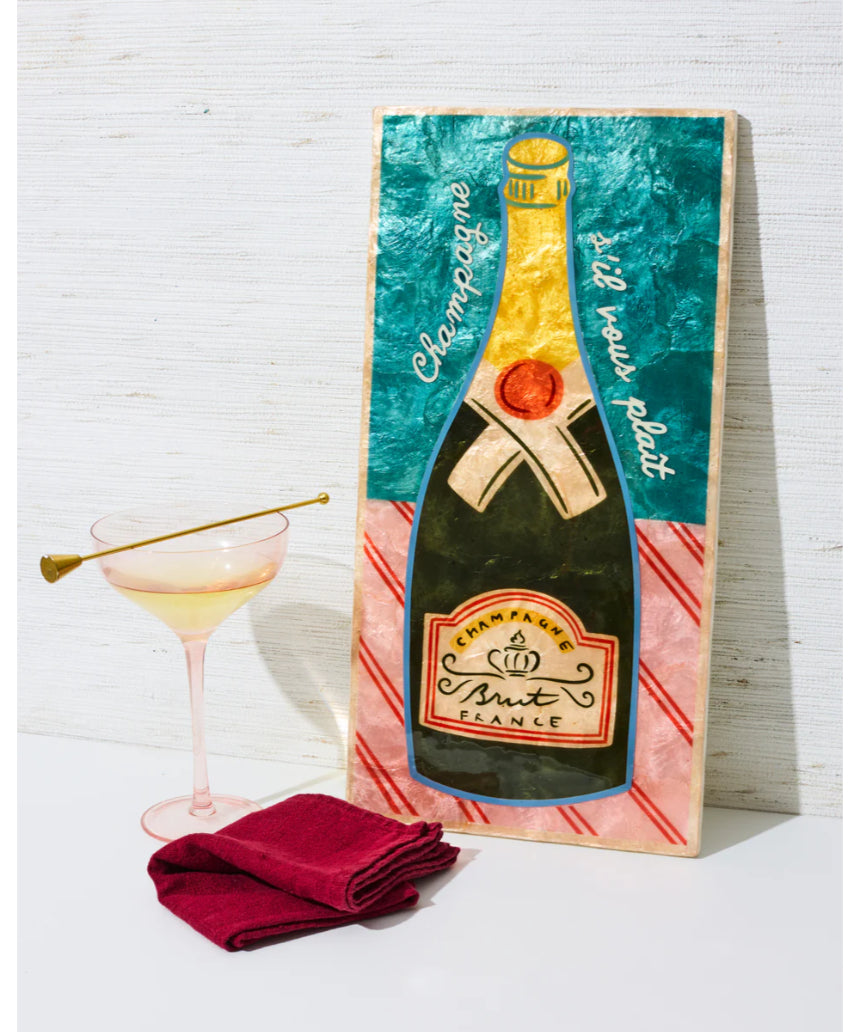 Jones & Co Happy Hour Champers Tile wall decor with a stylish champagne-themed design for home interior decoration.