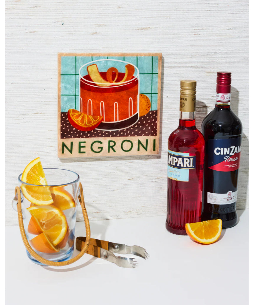 Jones & Co Happy Hour Negroni tile wall decor featuring a stylish, colorful Negroni cocktail design on ceramic tile.