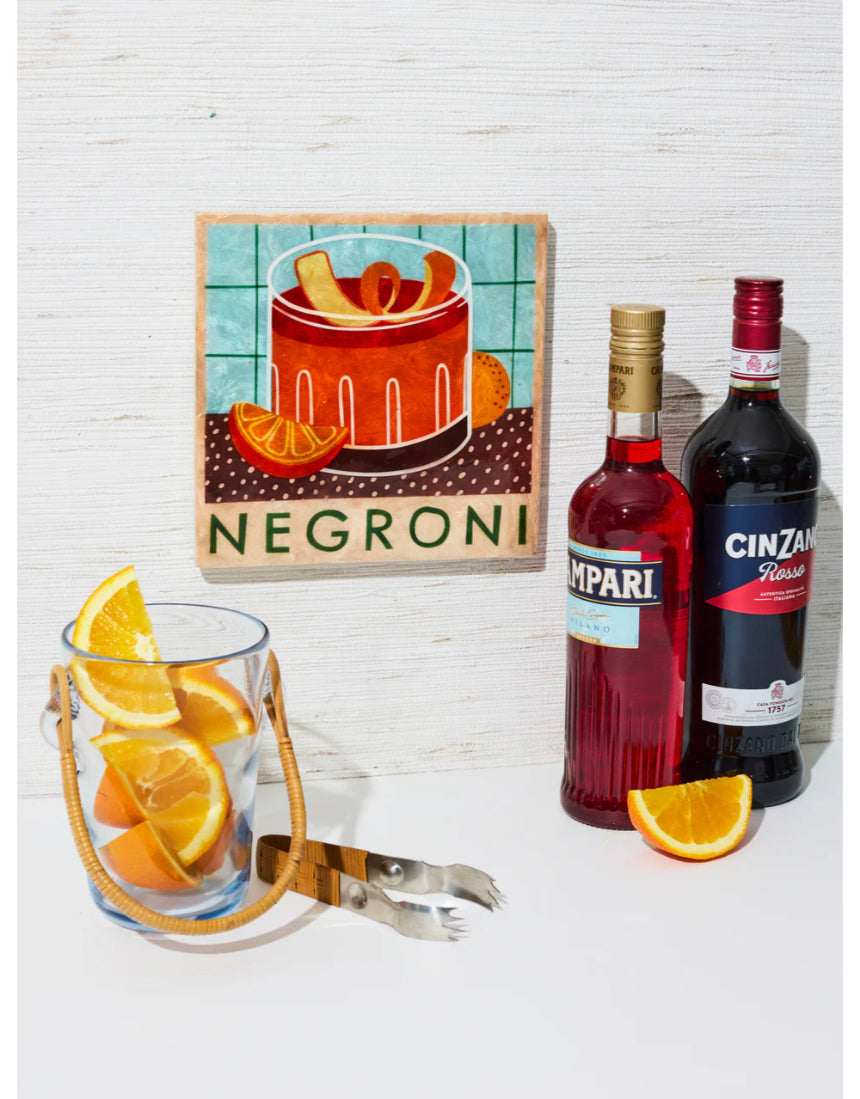 Jones & Co Happy Hour Negroni tile wall decor featuring a stylish, colorful Negroni cocktail design on ceramic tile.