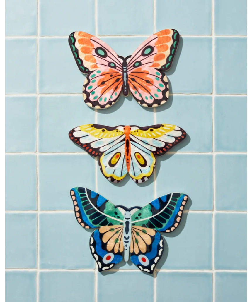 Jones & Co yellow butterfly wall art, styled decor piece featuring a vibrant butterfly design for wall decoration.