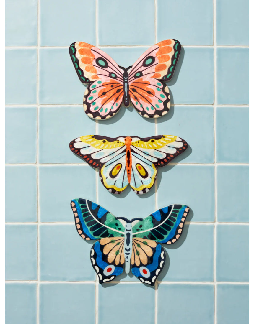 Jones & Co yellow butterfly wall art, styled decor piece featuring a vibrant butterfly design for wall decoration.