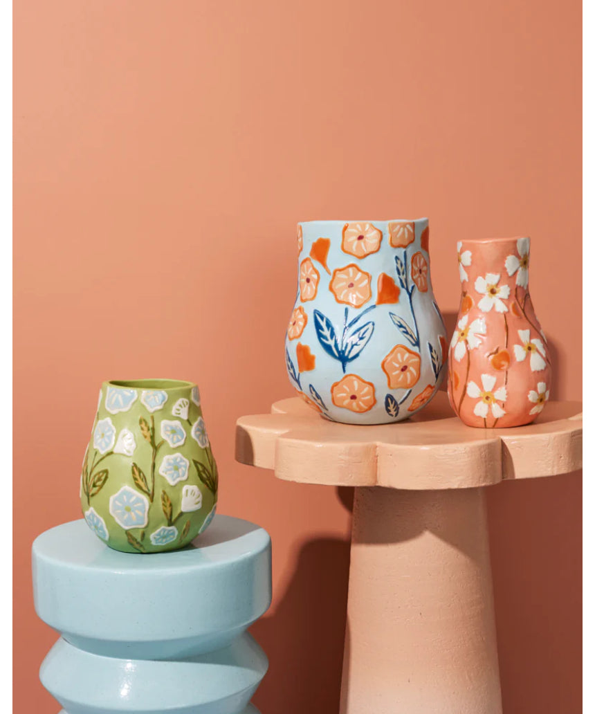 Jones & Co Juniper Vase in blue, ceramic decorative vase with a sleek, modern design, perfect for home decor.