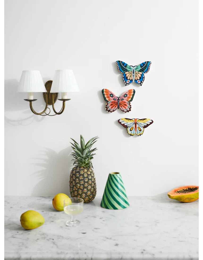 Jones & Co yellow butterfly wall art decor featuring a vibrant canopy butterfly design on a wall.