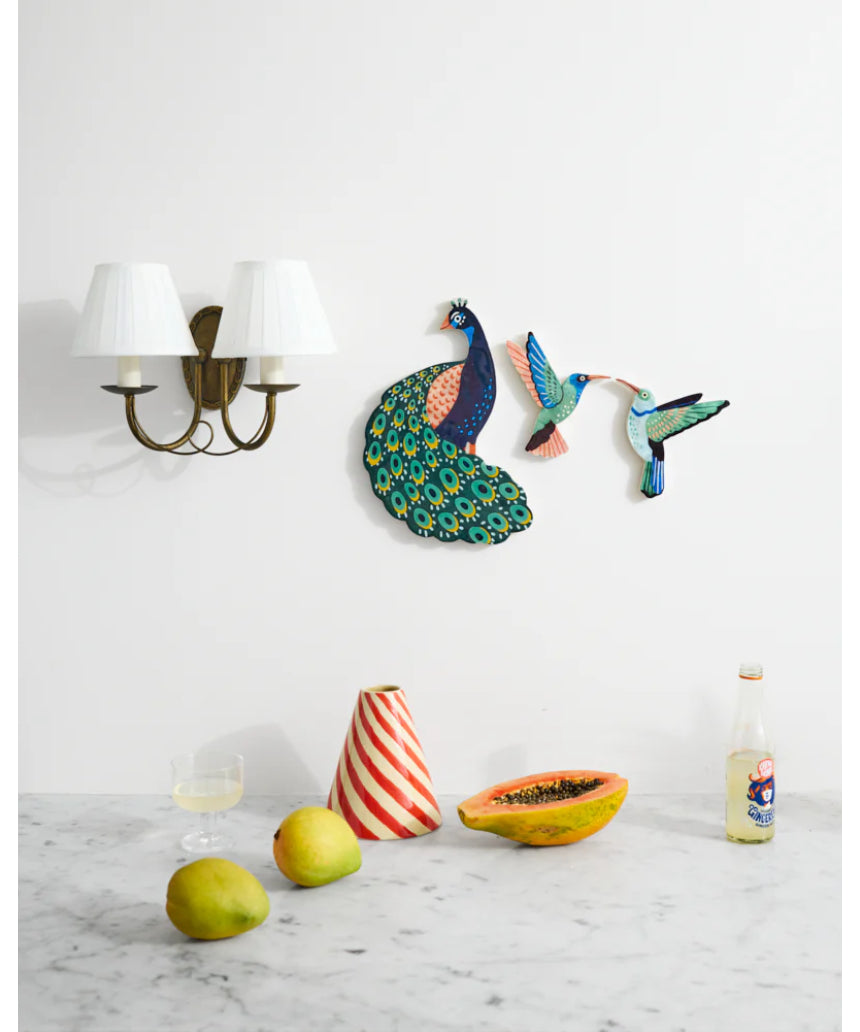 Jones & Co Canopy Hummingbird Wall Art Set featuring colorful hummingbird illustrations on textured wall decor panels.