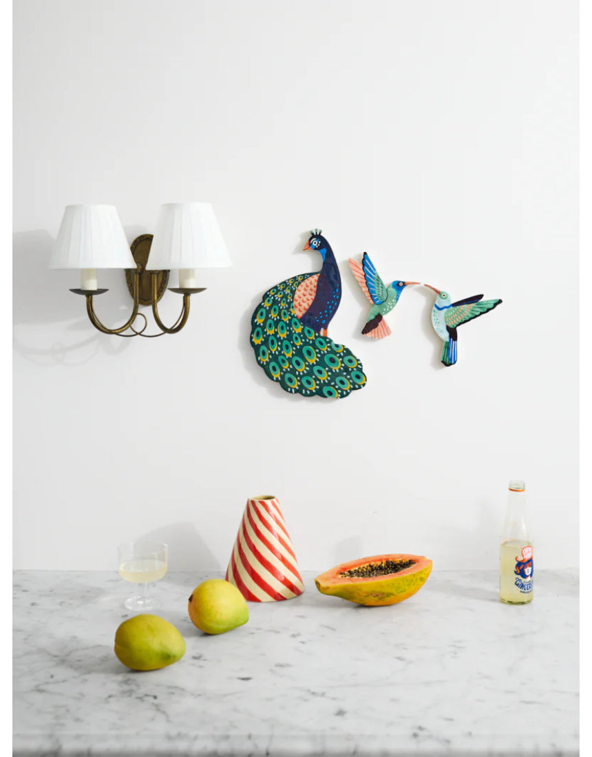 Jones & Co Canopy Hummingbird Wall Art Set featuring colorful hummingbird illustrations on textured wall decor panels.