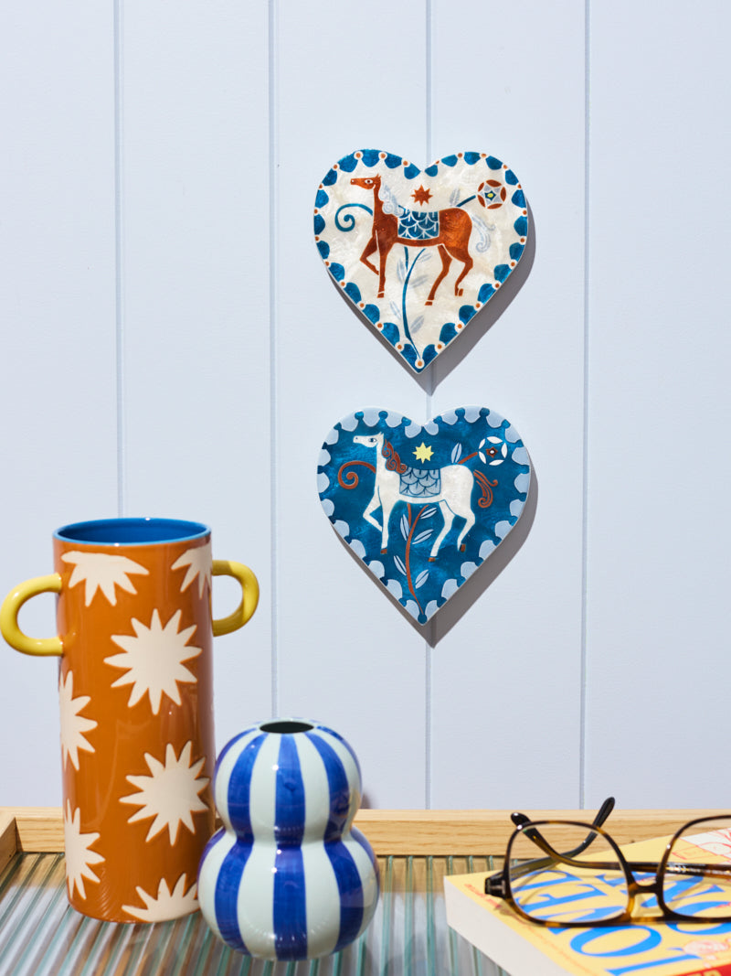 Jones & Co Paloma Heart Wall Art featuring a blue horse design on a decorative wall art piece.