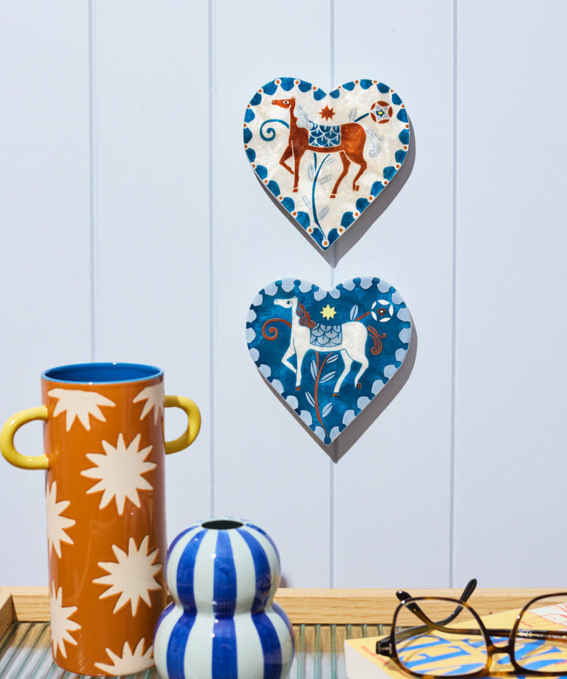 Jones & Co Paloma Heart Wall Art featuring a blue horse design on a decorative wall art piece.