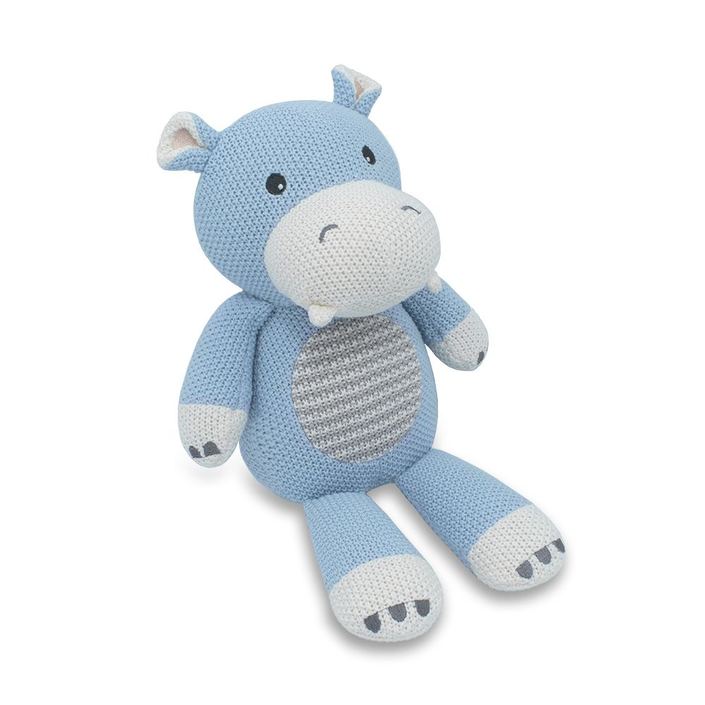 Living Textiles Henry the Hippo knitted toy, soft plush hippo with detailed stitching, ideal for children and plush toy collectors.