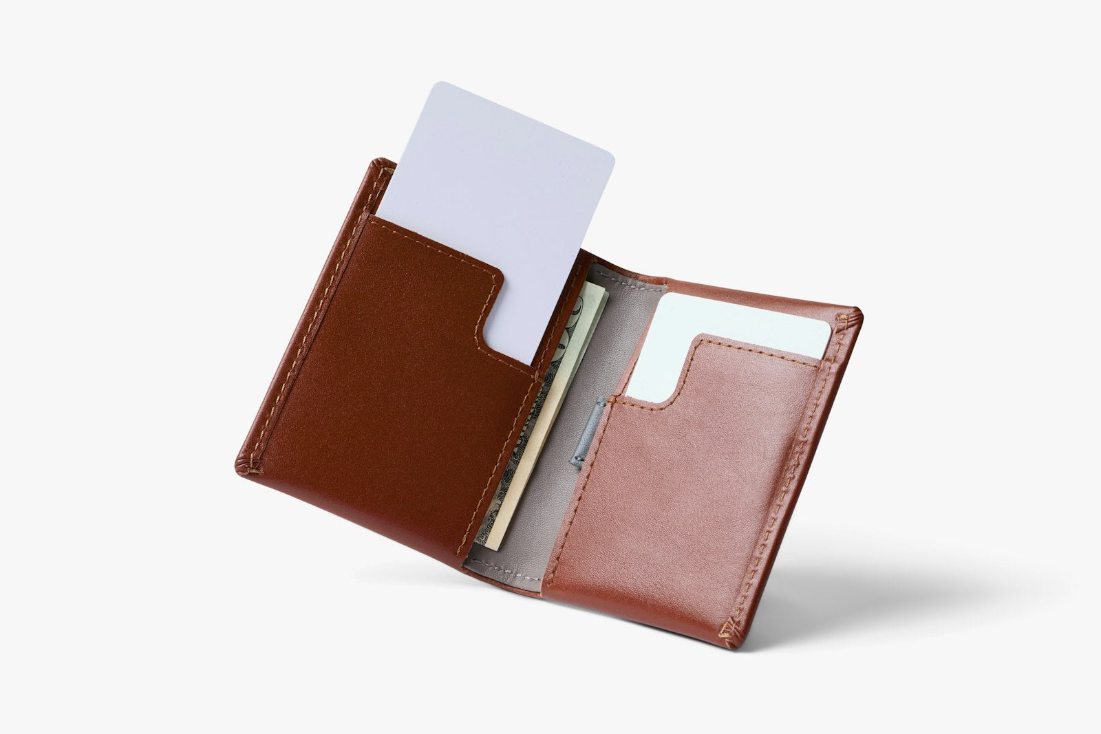 Bellroy Slim Sleeve wallet in Sienna color with sleek leather design and multiple card slots.