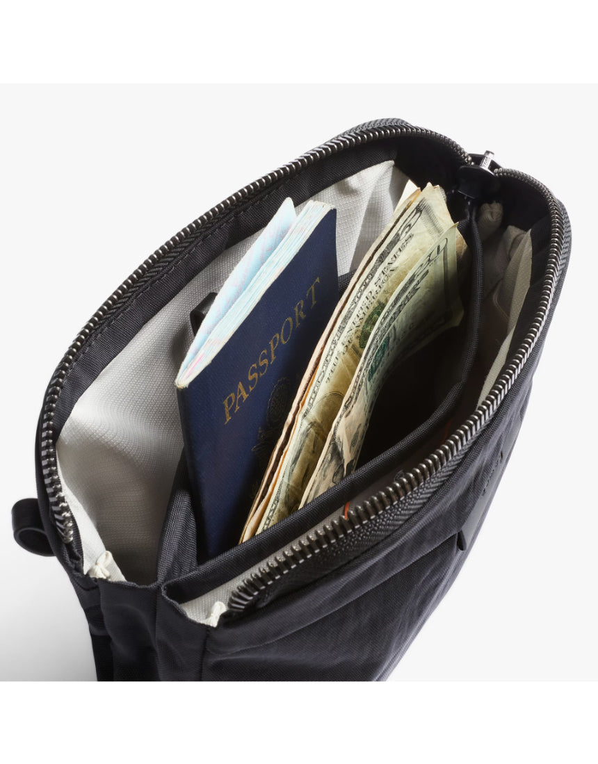Bellroy Tokyo Side Bag in Raven, a sleek black crossbody bag with adjustable strap and multiple compartments for everyday use.