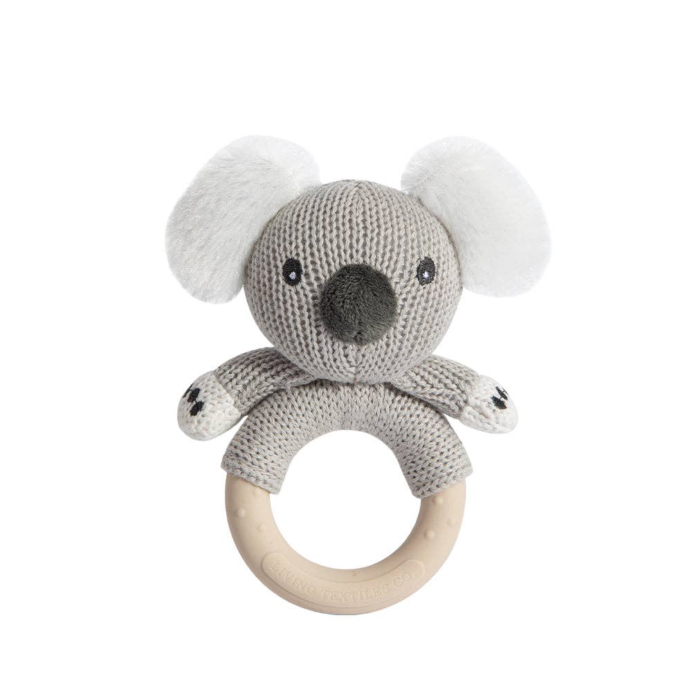 Living Textiles Koala ring rattle with soft fabric and plush features, perfect for soothing and entertaining babies.