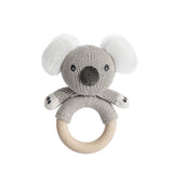 Living Textiles Koala ring rattle with soft fabric and plush features, perfect for soothing and entertaining babies.