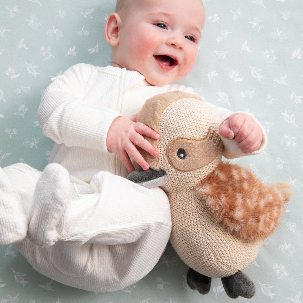 Living Textiles knitted Kenny the Kookaburra toy, soft plush bird with detailed features and vibrant colors.