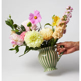 Jones & Co green striped vase pitcher with a smooth ceramic finish and elegant design, perfect for home decor.