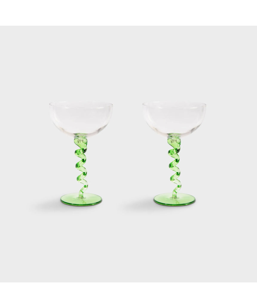 Pair of Klevering Coupe Spiral Green earrings, set of 2, featuring vibrant green design with spiral detailing.