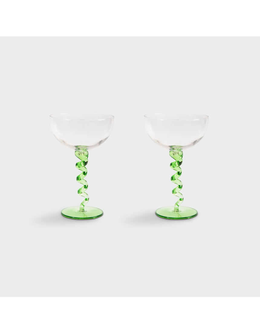 Pair of Klevering Coupe Spiral Green earrings, set of 2, featuring vibrant green design with spiral detailing.
