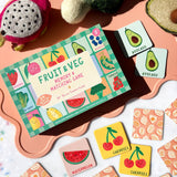 Lauren Sissons Studio fruit and vegetable memory and matching game featuring colorful illustrated cards for children.