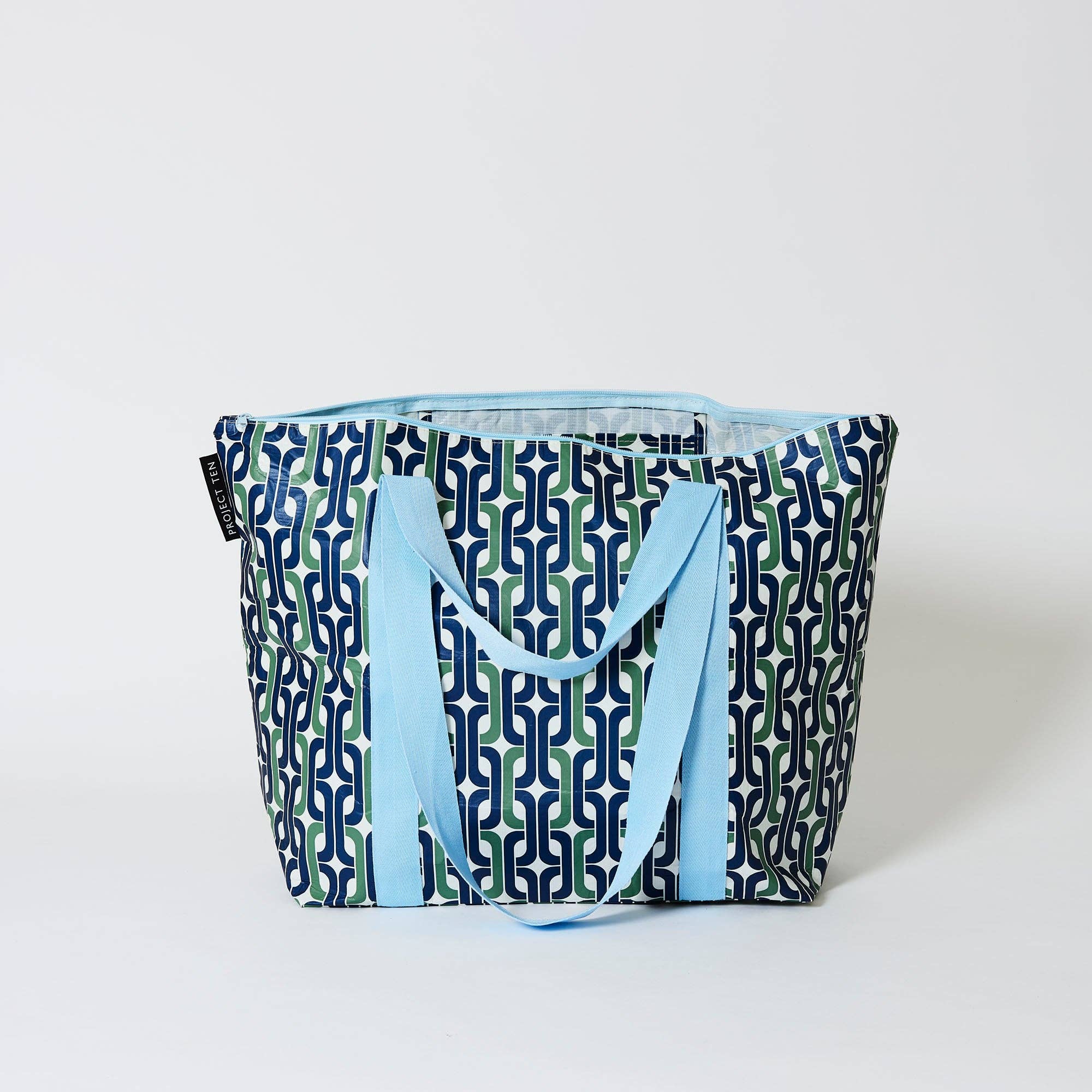 Medium tote bag from Project Ten with chain zip closure, featuring a stylish design and durable construction.