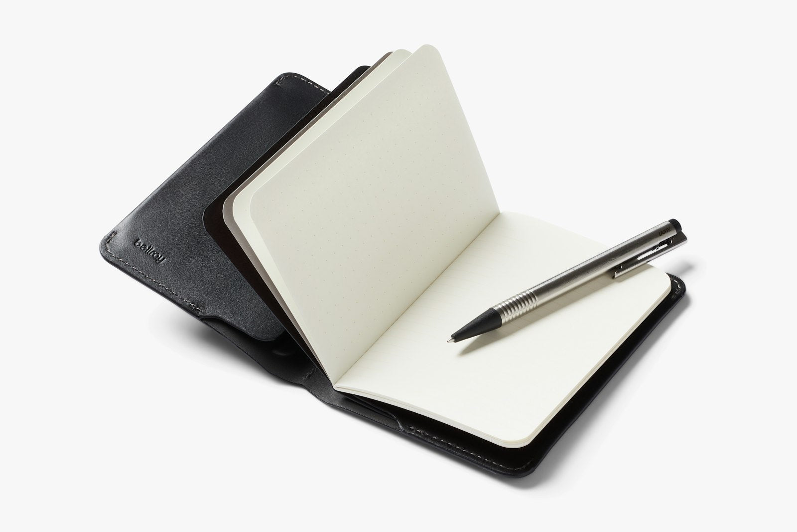Bellroy black notebook cover featuring sleek leather design and minimalist style, ideal for protecting and organizing notebooks.