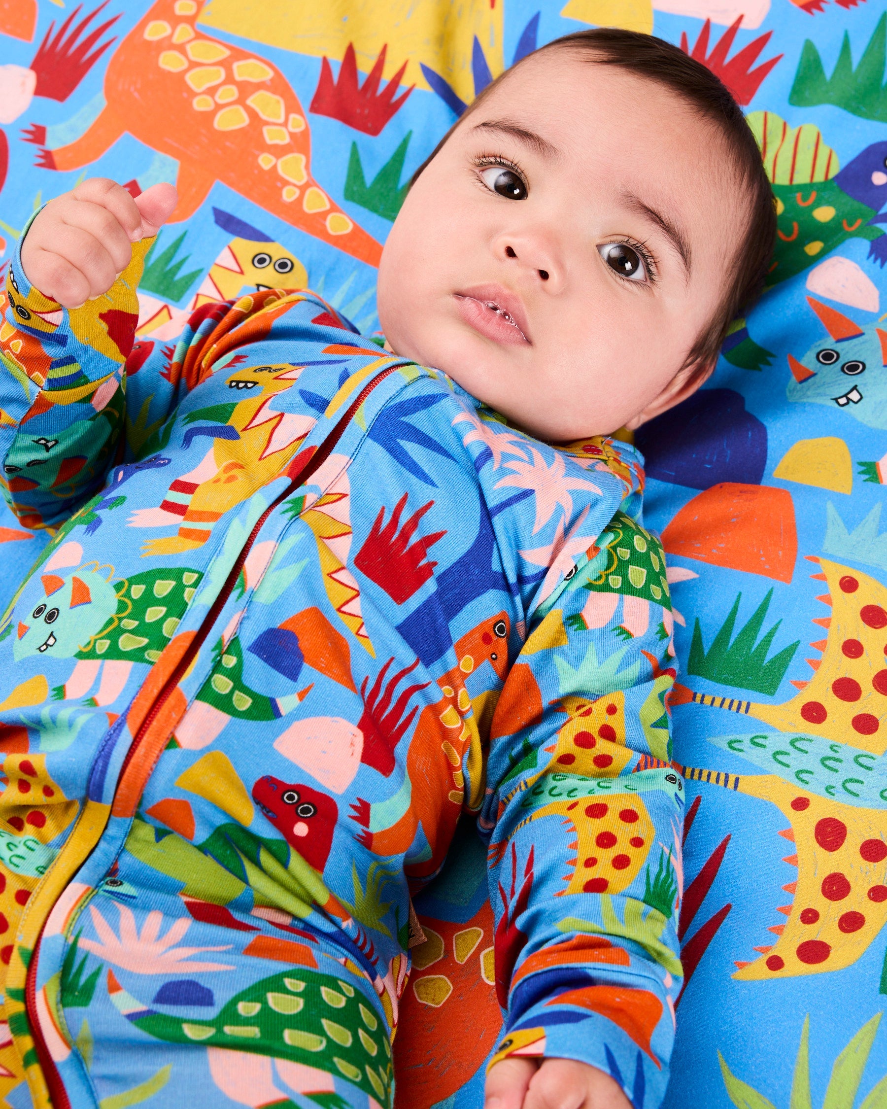 Kip & Co Dinosaur Roar Organic Long Sleeve Zip Romper