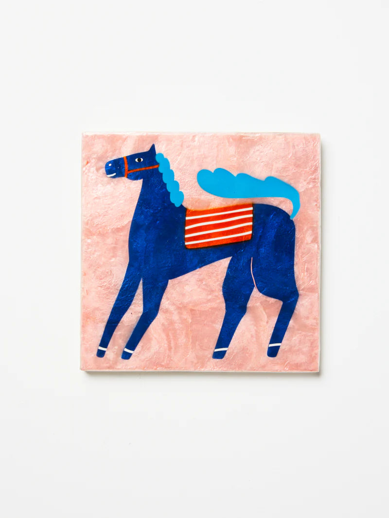 Jones & Co Superette Pony Tile wall decor featuring colorful, vintage-inspired ceramic tile design.