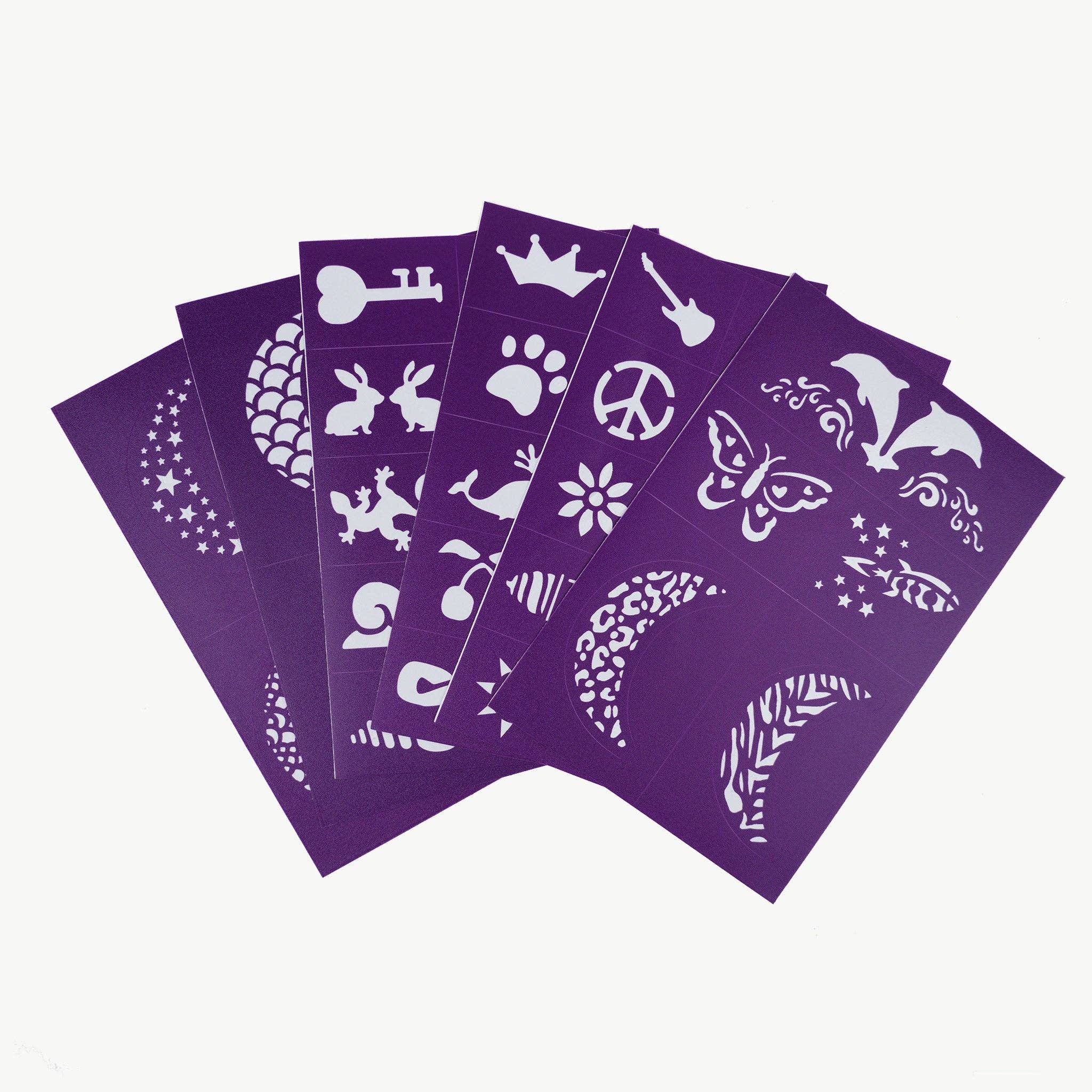 Reusable adhesive face paint stencil by Oh Flossy in purple, designed for creative face painting and easy application.