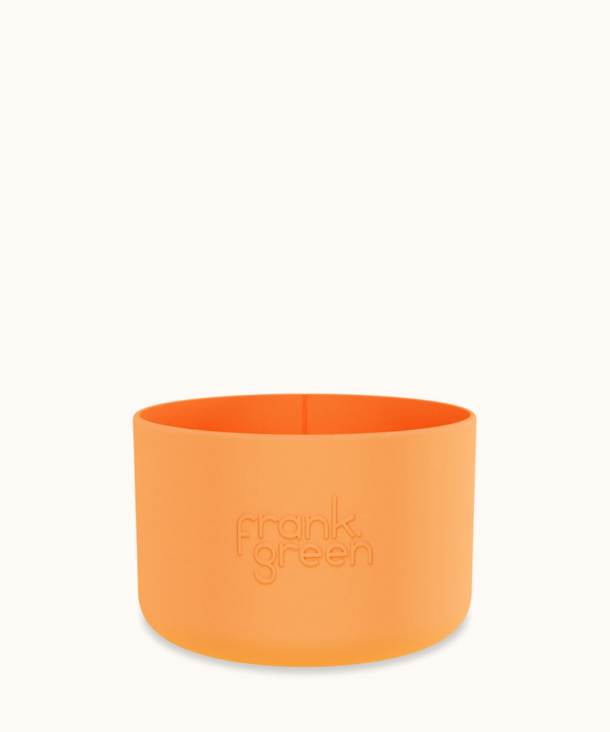 Large Frank Green Bottle Bumper Guard attached to a reusable water bottle, protecting the bottle's surface from impacts.