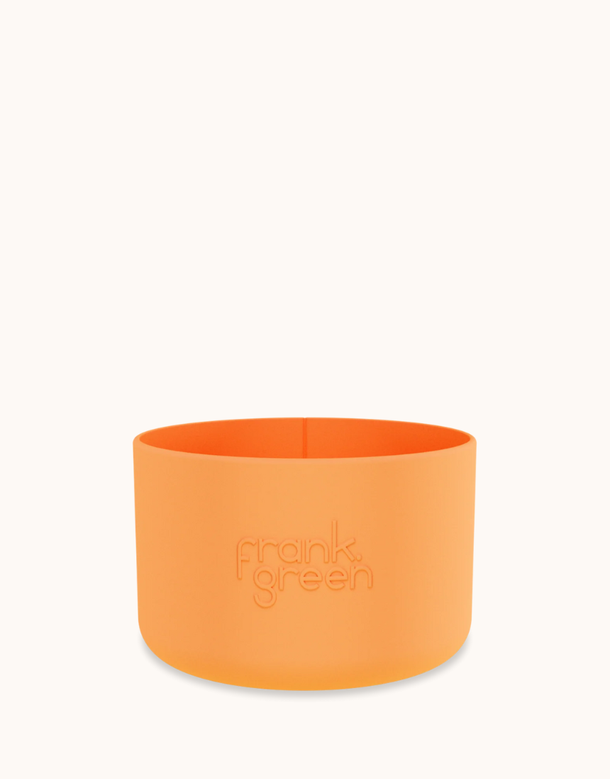 Large Frank Green Bottle Bumper Guard attached to a reusable water bottle, protecting the bottle's surface from impacts.