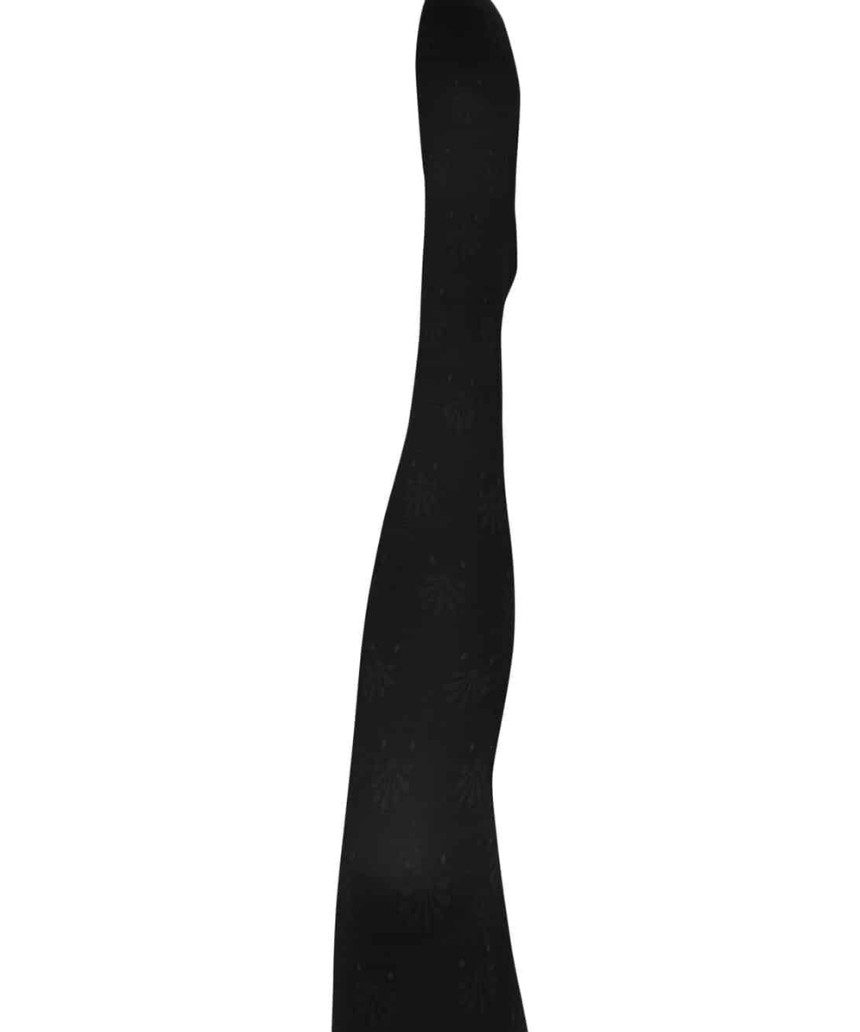 Black organic cotton tights by Tightology featuring a close-up of the textured fabric and seamless design.