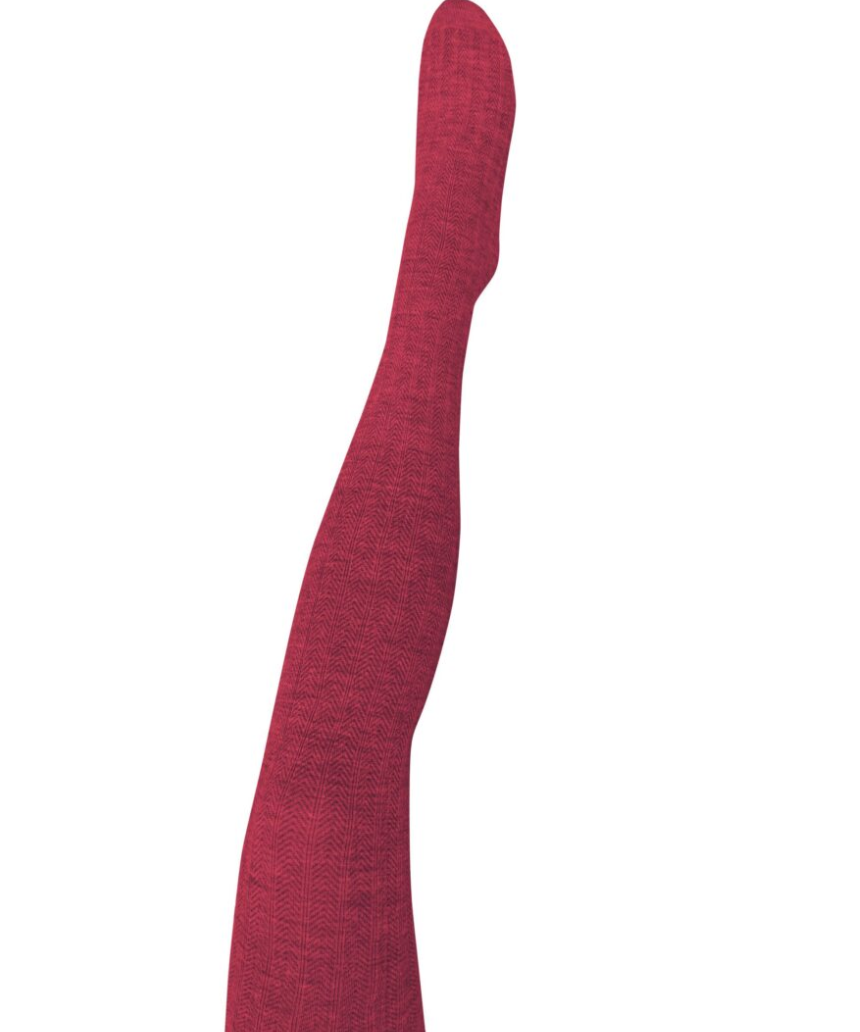 Tightology Martini Crimson Wool Tights showing bright red, snug-fitting wool tights with a smooth texture and elastic waistband.