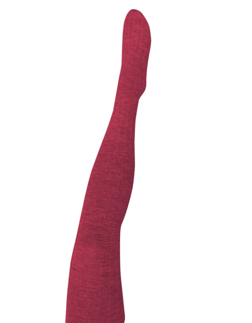 Tightology Martini Crimson Wool Tights showing bright red, snug-fitting wool tights with a smooth texture and elastic waistband.