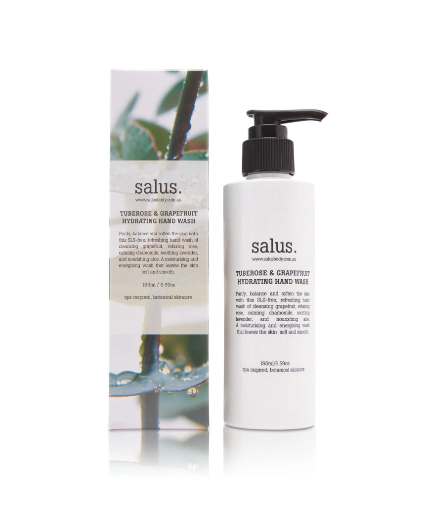 Salus Tuberose & Grapefruit hydrating hand wash in a 195ml bottle, featuring a floral and citrus scent for bath and body care.