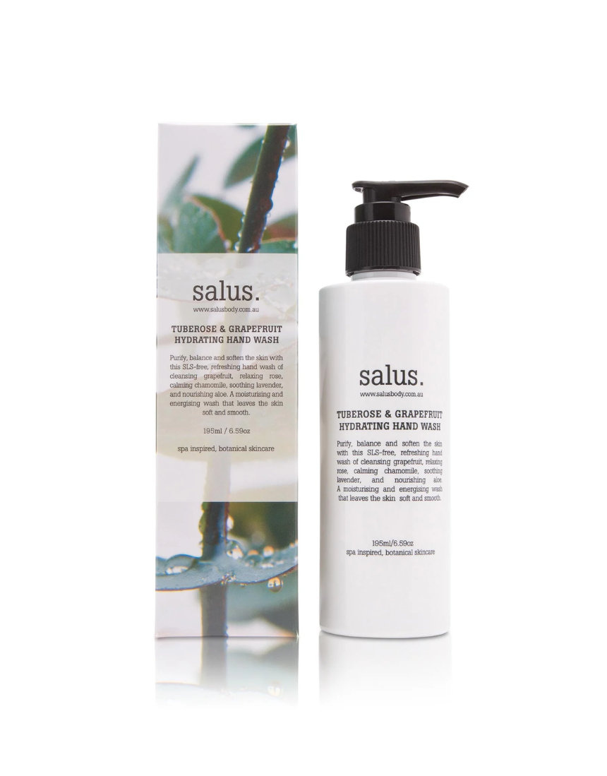 Salus Tuberose & Grapefruit hydrating hand wash in a 195ml bottle, featuring a floral and citrus scent for bath and body care.