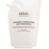 Salus Geranium and Juniper Berry Body Wash refill bottle, 1 liter, for bath and body skincare, with natural botanical ingredients