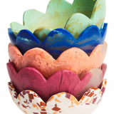Sage x Clare Petal Bowl Rhubarb dinnerware with floral pattern, pink and white ceramic bowl for serving or display.
