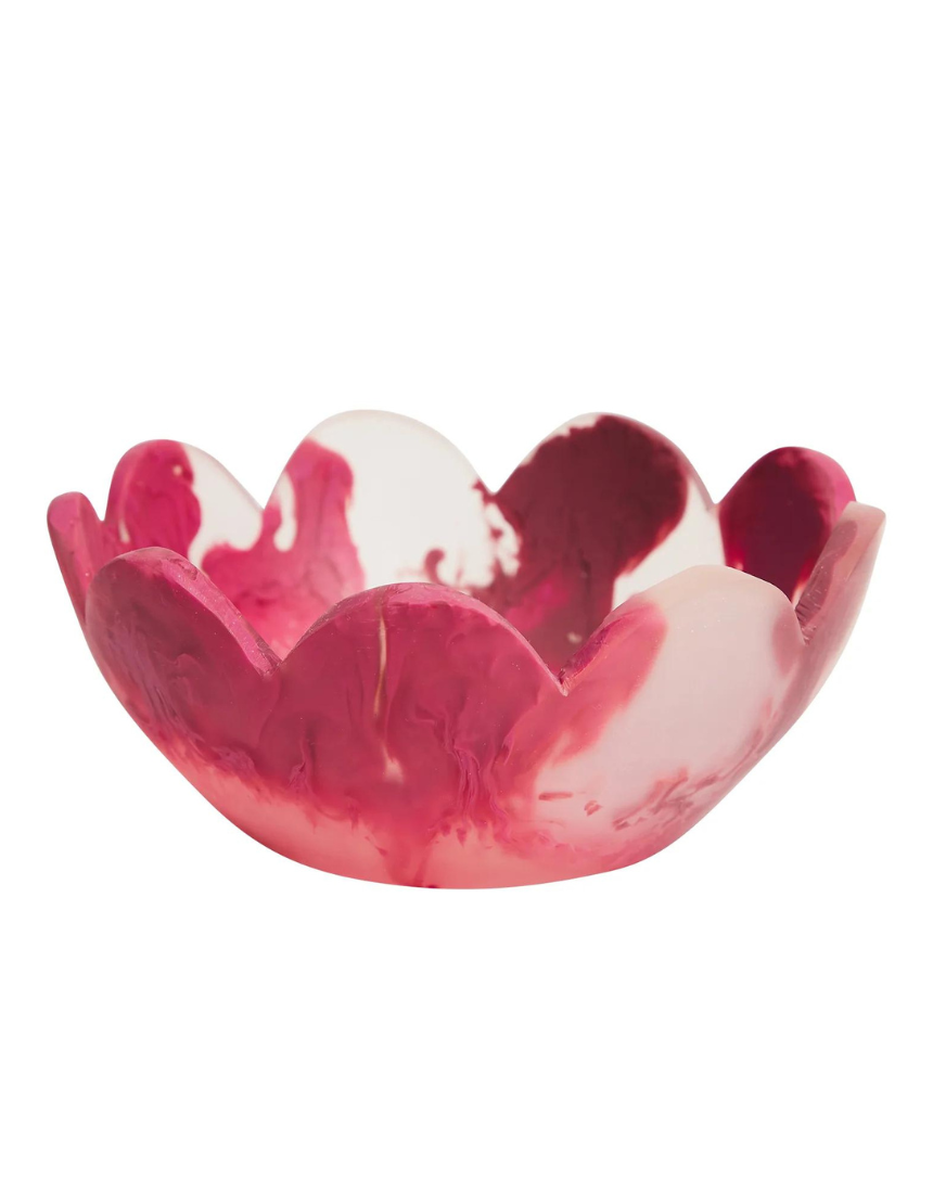 Sage x Clare Petal Bowl in Rhubarb dinnerware with a floral petal design, showcasing vibrant pink and red ceramic bowl.
