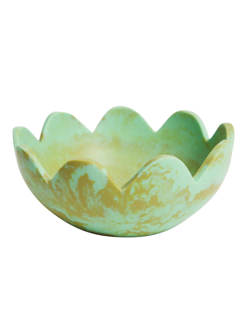 Sage x Clare Petal Bowl Artichoke dinnerware with a floral petal design in green and cream tones, ceramic material.