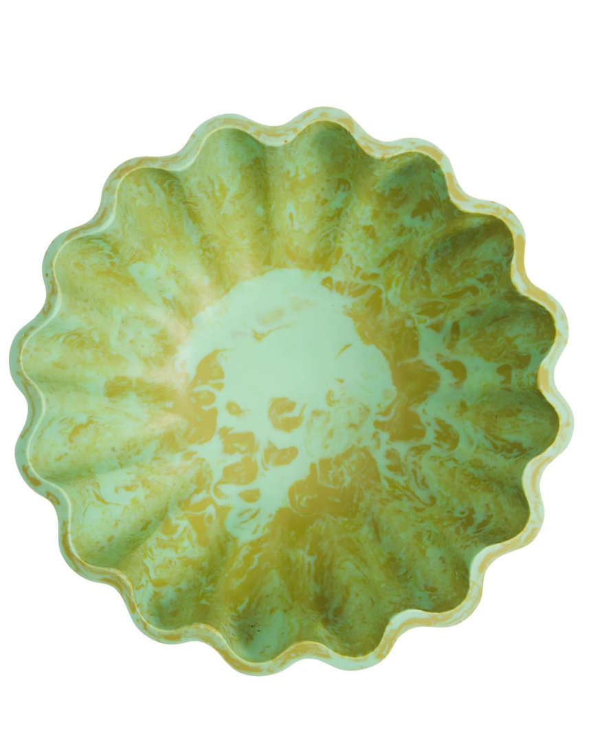 Sage x Clare Venus Bowl in Artichoke, a stylish ceramic dinnerware piece with a textured green glaze and decorative design.