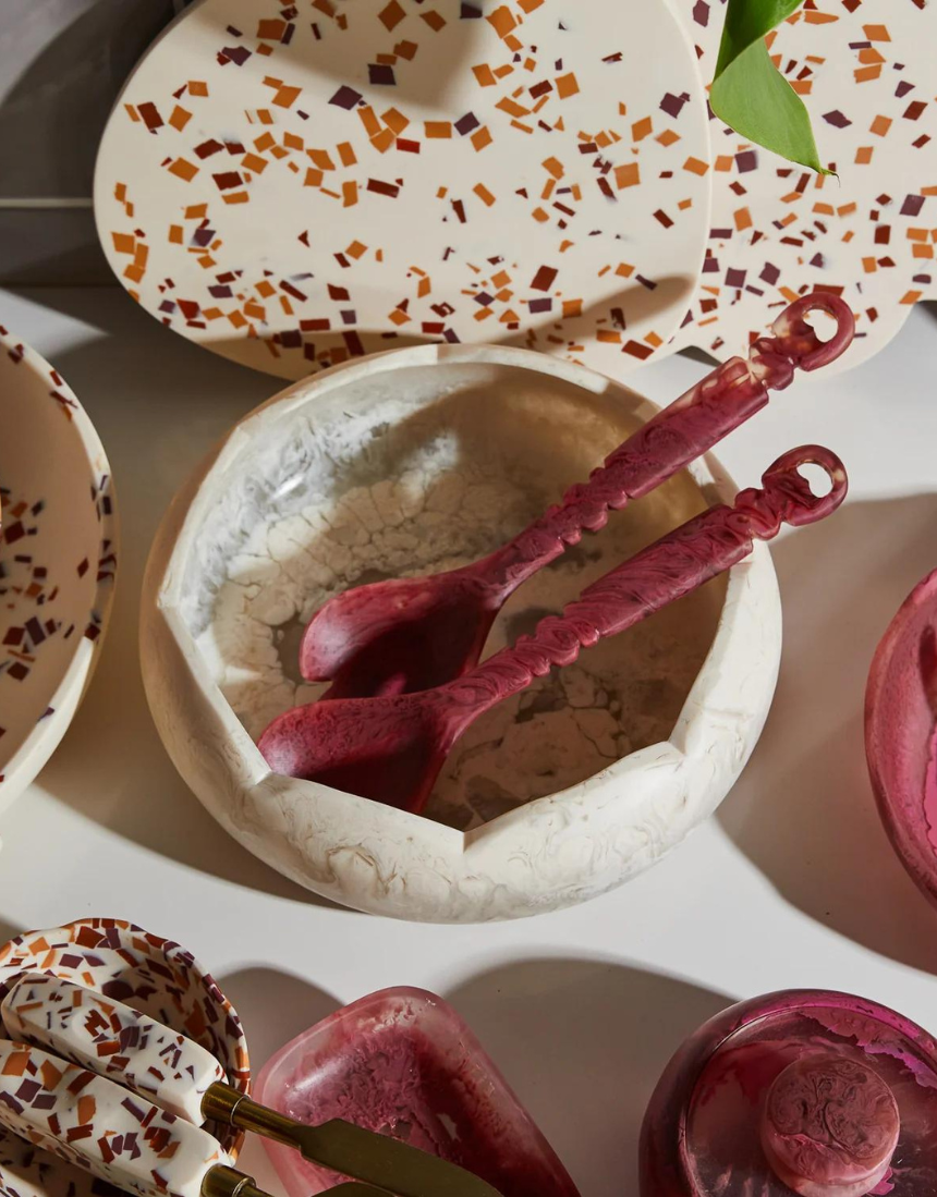Sage x Clare Wilkie Salad Plate with Rhubarb design, white ceramic dinnerware featuring a colorful floral pattern.