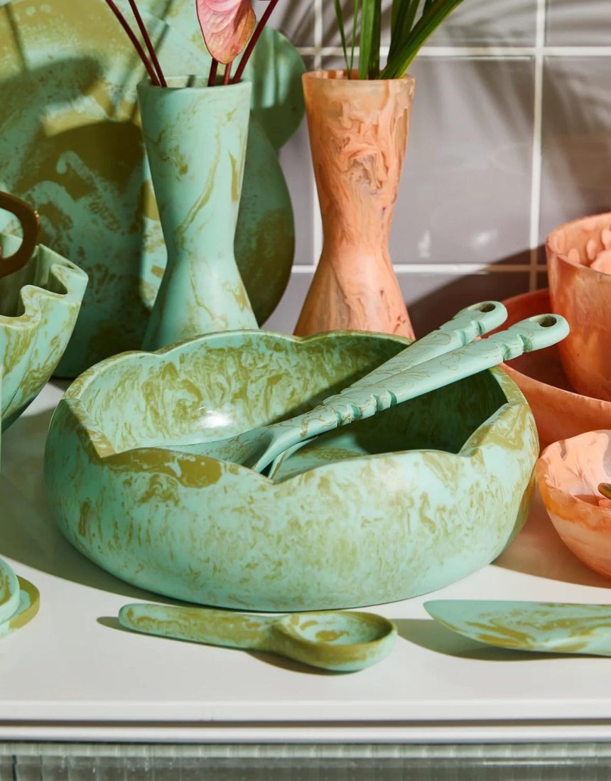 Sage x Clare Wilkie Salad Plate featuring an artichoke design, elegant dinnerware for serving salads.