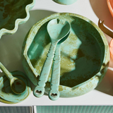 Sage x Clare Wilkie Salad Plate with artichoke design, ceramic dinnerware for serving salads in a stylish kitchen setting