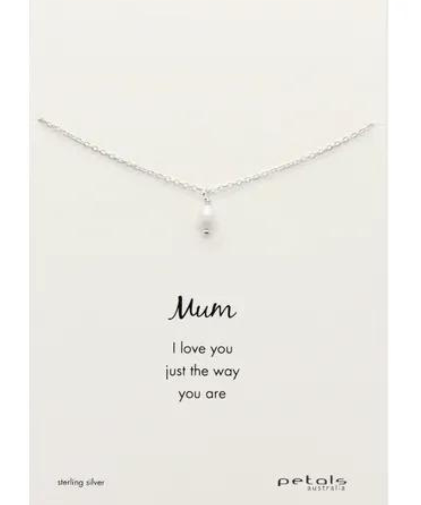 Mini pearl mum necklace by Petals Australia featuring delicate pearl flower pendant on a fine chain.