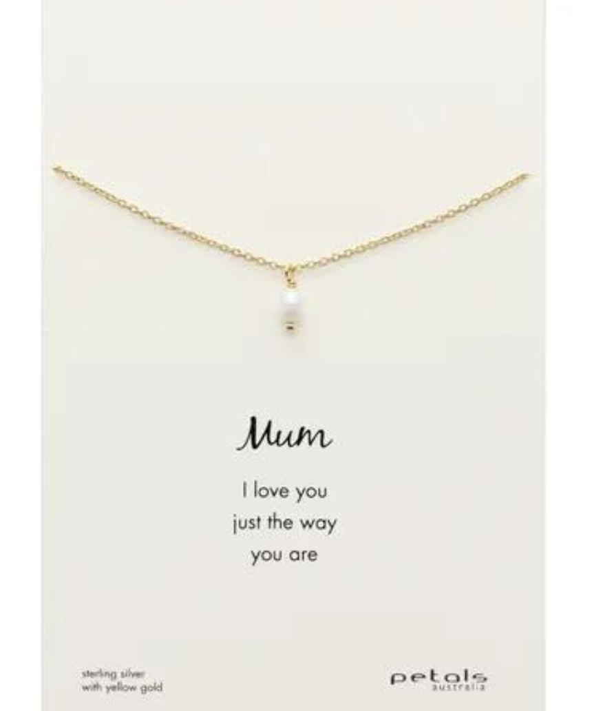 Mini pearl mum necklace by Petals Australia featuring delicate pearl petals on a fine chain.