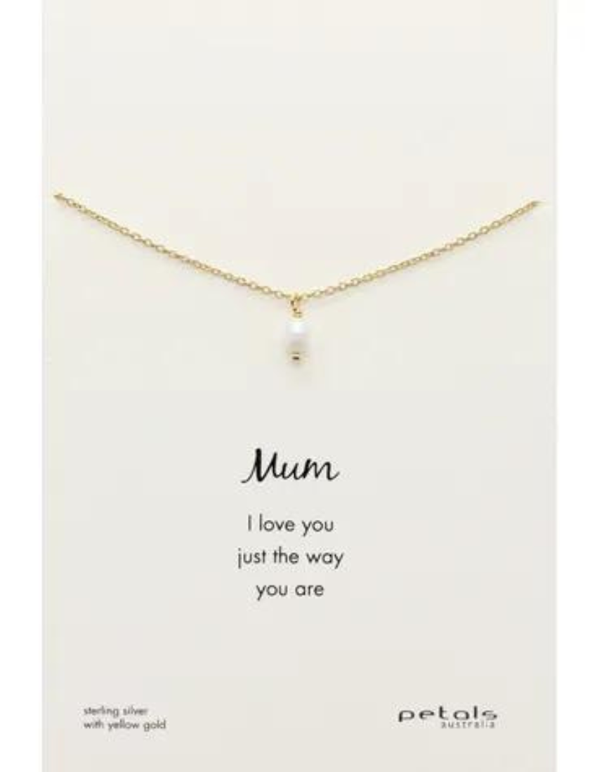 Mini pearl mum necklace by Petals Australia featuring delicate pearl petals on a fine chain.