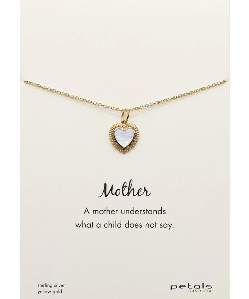 Petals Australia mother of pearl necklace with delicate petal-shaped pendant on a chain, showcasing elegant jewelry design.