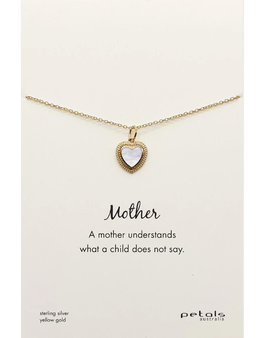 Petals Australia mother of pearl necklace with delicate petal-shaped pendant on a chain, showcasing elegant jewelry design.