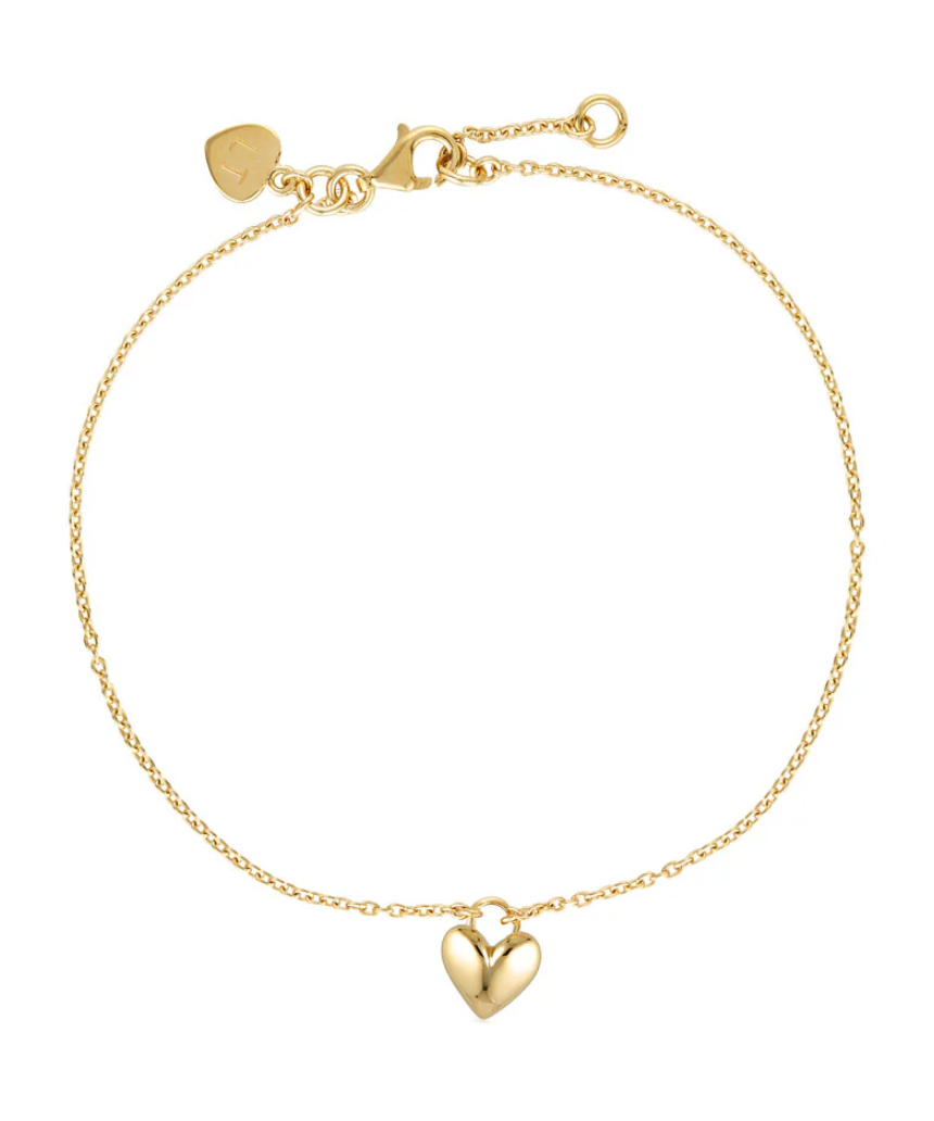 Linda Tahija Amore Gold Heart Bracelet by Say It Sister, featuring a delicate gold chain with a heart pendant.