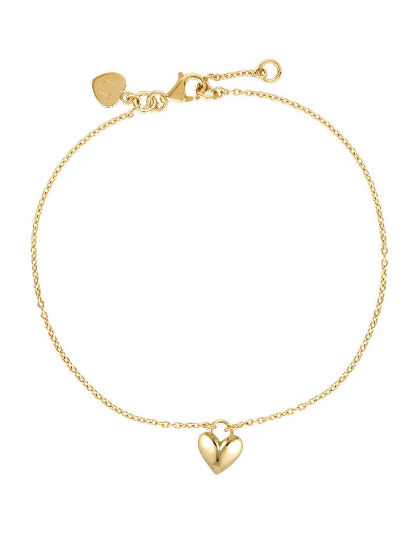 Linda Tahija Amore Gold Heart Bracelet by Say It Sister, featuring a delicate gold chain with a heart pendant.